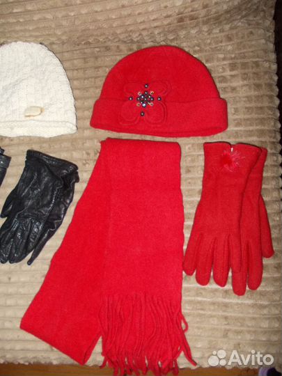 Женские шапки, шарфы, перчатки-есть натур. кожа