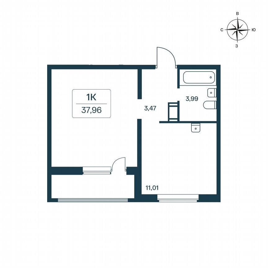 1-к. квартира, 37,7 м², 9/11 эт.