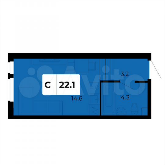 Квартира-студия, 22,1 м², 2/19 эт.
