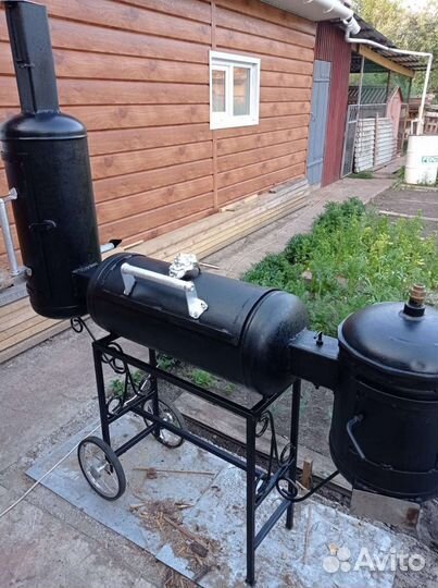 Мангал с печью под казан и коптильней