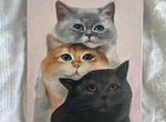 Три котика. Картина маслом