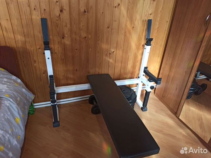 Штанга гриф блины скамейка бу