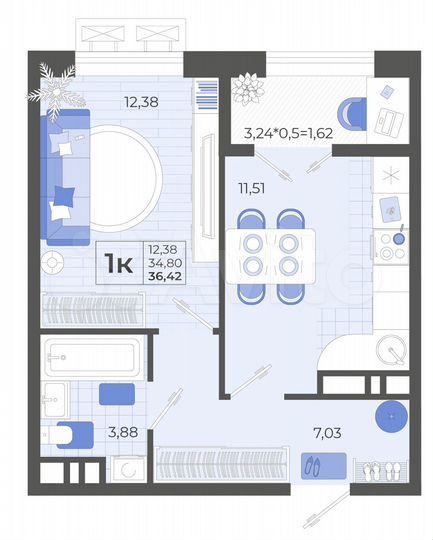 1-к. квартира, 36,4 м², 3/14 эт.