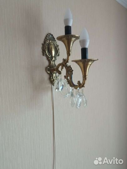 Светильник настенный, хрусталь, бронза