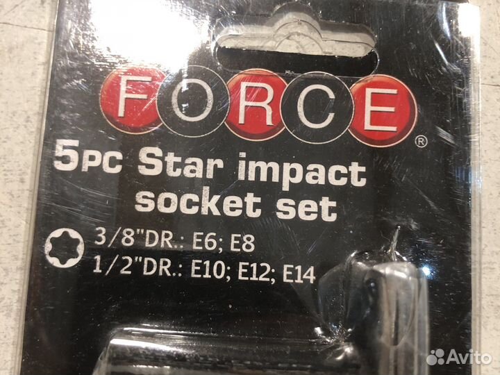 Набор ударных головок Звезда Е 3/8 1/2 5пр force