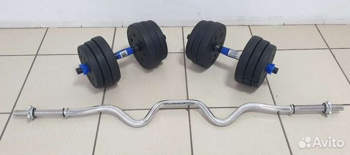 Гриф изогнутый + Гантели по 10кг - 2 шт