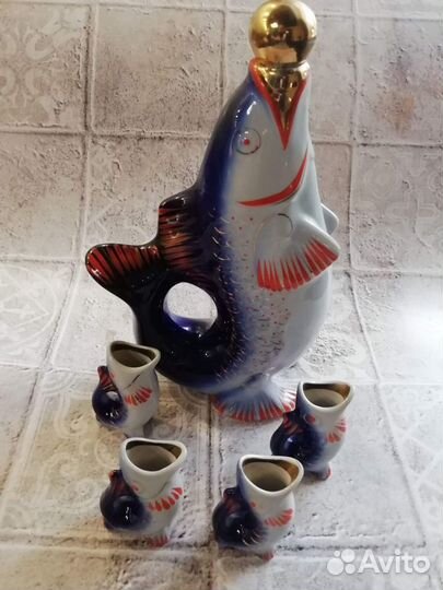 Штоф и рюмки Семейство карпов Фарфор СССР