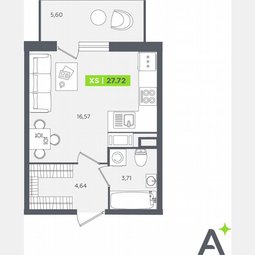 Квартира-студия, 27,7 м², 10/12 эт.