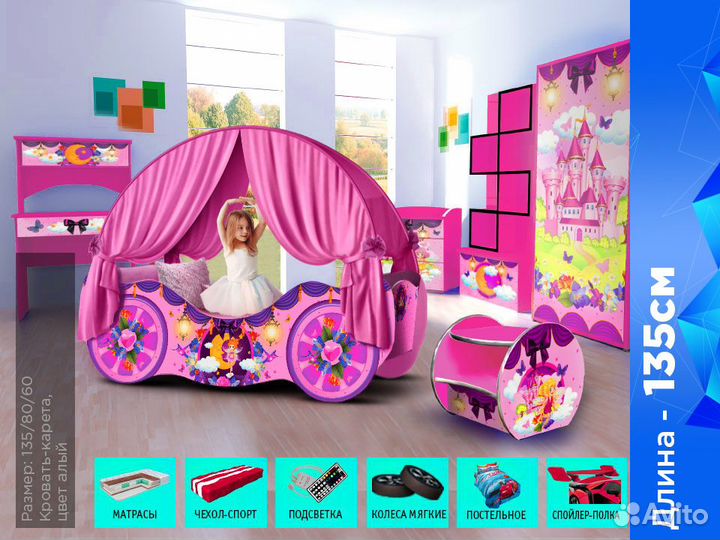 Детская кровать карета для девочки