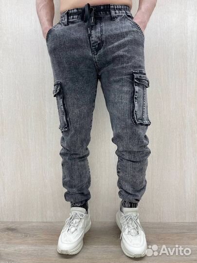 Джинсы джоггеры мужские с карманами размер до 54