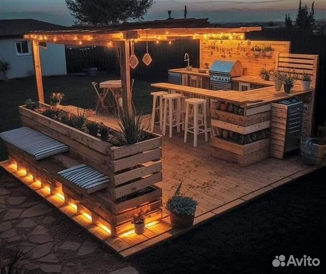 Летняя садовая кухня в стиле лофт