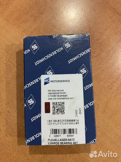 Вкладыши шатунные комплект 0.25 4 цил KS 77965610