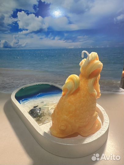 Подарок. Гипсовый полнос море и свеча Рыбка