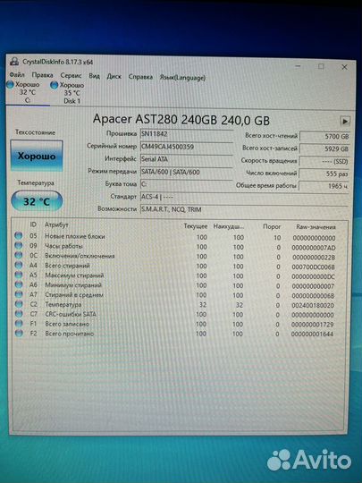 SSD M.2 Apacer AST280 на 240GB