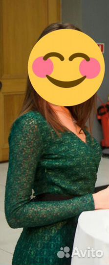 Кружевное изумрудное платье xs-s