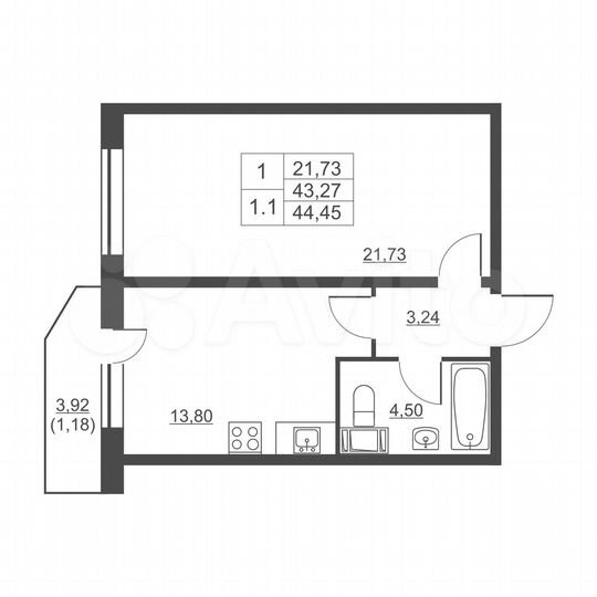1-к. квартира, 44,5 м², 11/11 эт.
