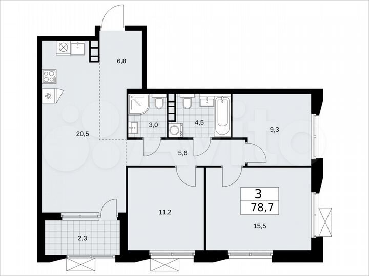 3-к. квартира, 78,7 м², 13/22 эт.