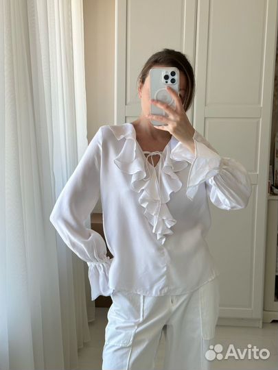 Бронь Lichi блузка рубашка белая с воланами XS