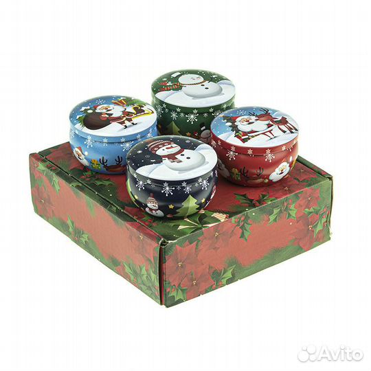Набор 4 шт сувенирных баночек Новый Год 130 мл №24