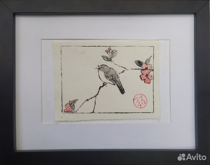 Гравюра (укиё-э) - Птица на ветке