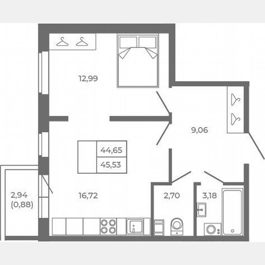 2-к. квартира, 44,7 м², 1/4 эт.