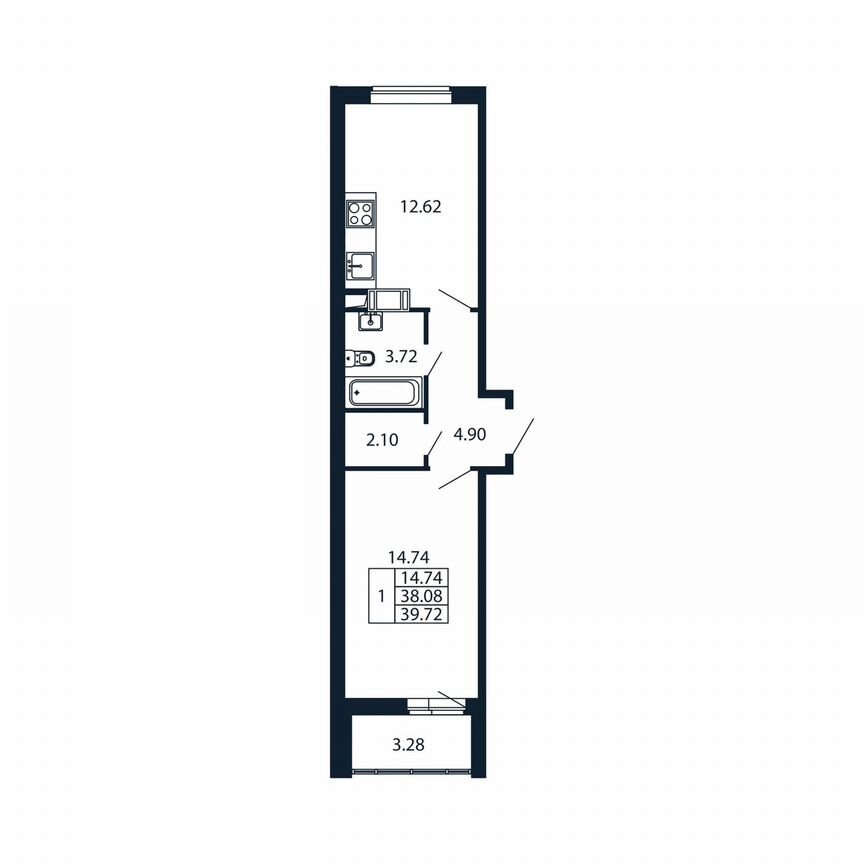 1-к. квартира, 41,4 м², 3/12 эт.