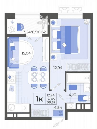 1-к. квартира, 38,7 м², 8/14 эт.
