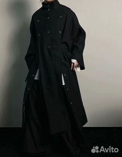 Тренч Yohji Yamamoto type black trench coat