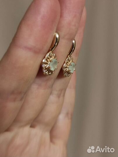 Серьги позолота с мятным ониксом