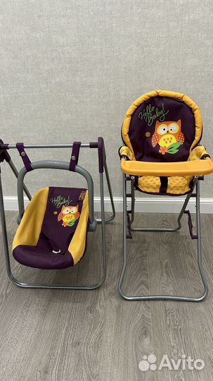 Стульчик для кормления и качели кукольные