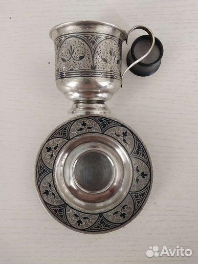 Чашка с блюдцем серебро