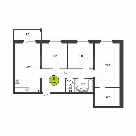 3-к. квартира, 97,8 м², 6/7 эт.