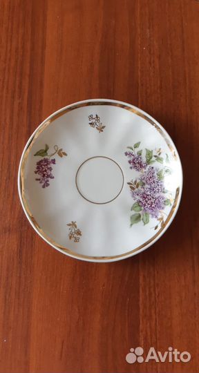 Бокалы фужеры цветное стекло блюдце сирень