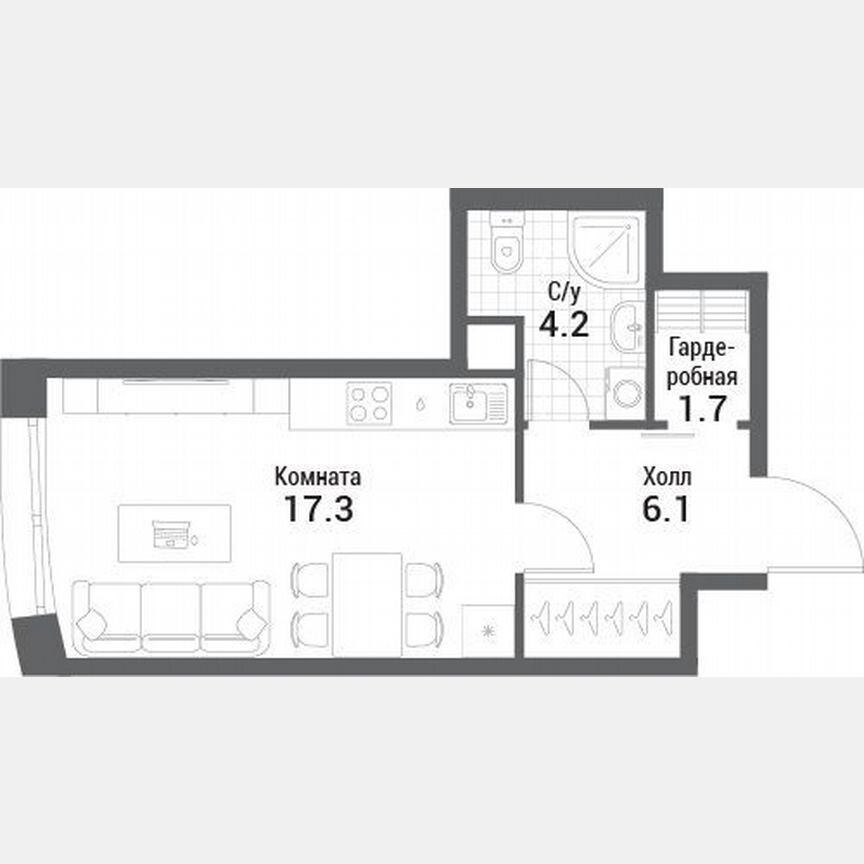 Квартира-студия, 29,3 м², 14/35 эт.