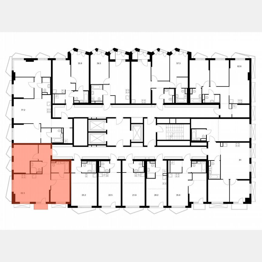 2-к. квартира, 62,3 м², 4/24 эт.
