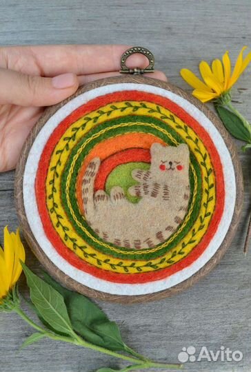 Валяное панно с котиком