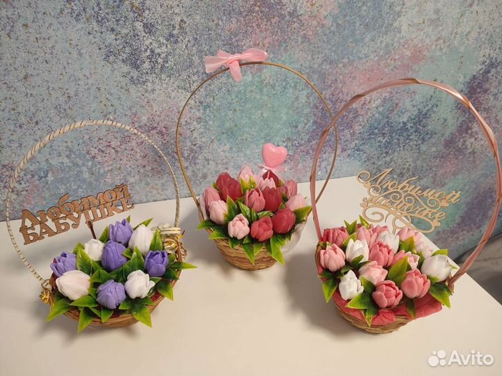 Мыло ручной работы в корзине, подарок