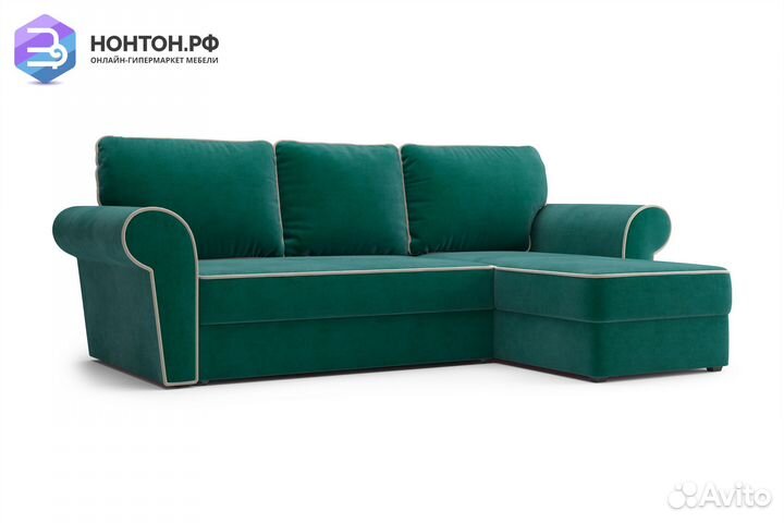 Диван угловой дельфин Прованс изумрудный