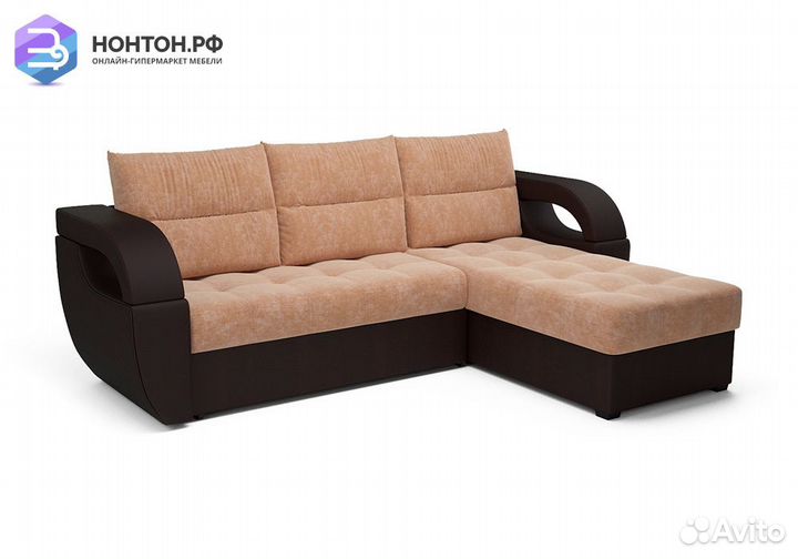 Угловой диван дельфин Мартин микровелюр бежевый