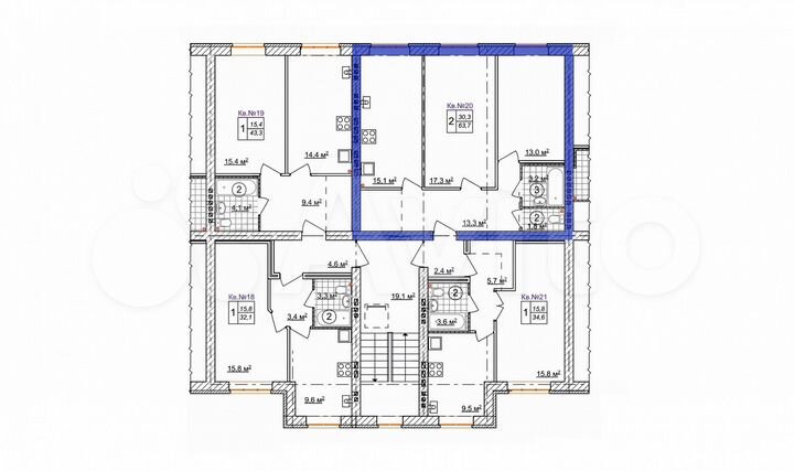 2-к. квартира, 63,7 м², 3/3 эт.
