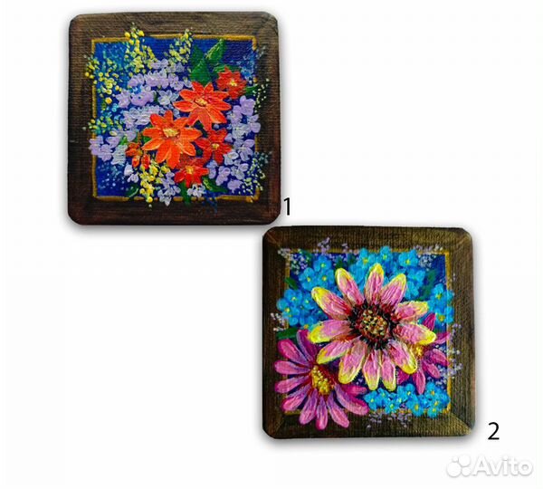 Магнит-картина Цветы холст 7х7см