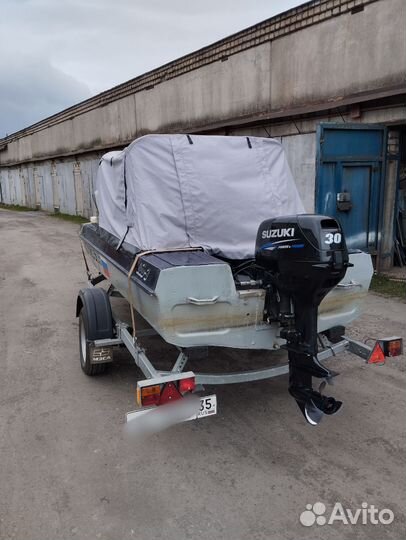 Лодка Обь-3 с мотором Сузуки DT30 на прицепе мзса
