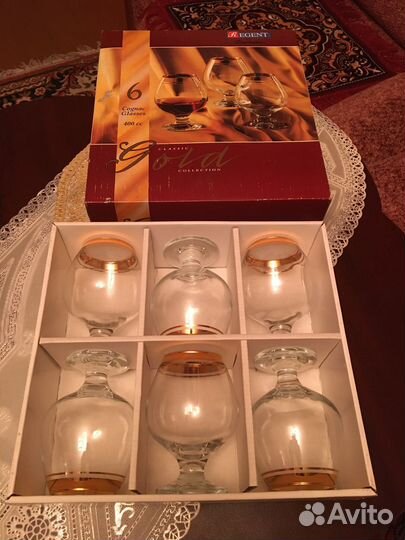 Набор новых коньячных бокалов с позолотой 6шт