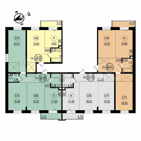 2-к. квартира, 69,1 м², 1/6 эт.