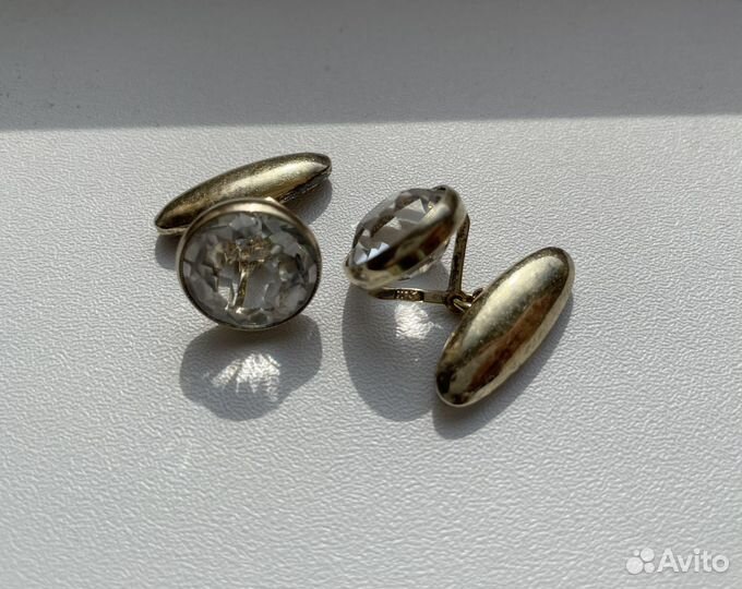 Серебряные запонки СССР с горным хрусталем