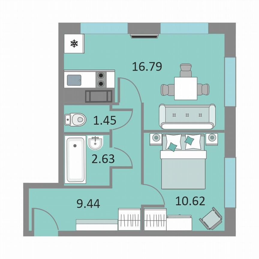 1-к. апартаменты, 40,3 м², 8/13 эт.