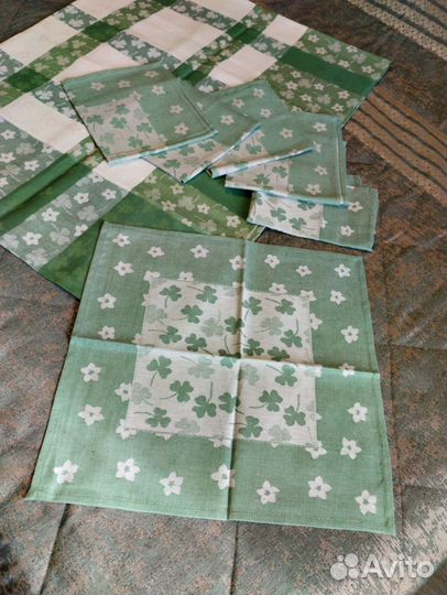 Скатерть и 6 салфеток СССР Жаккард лен