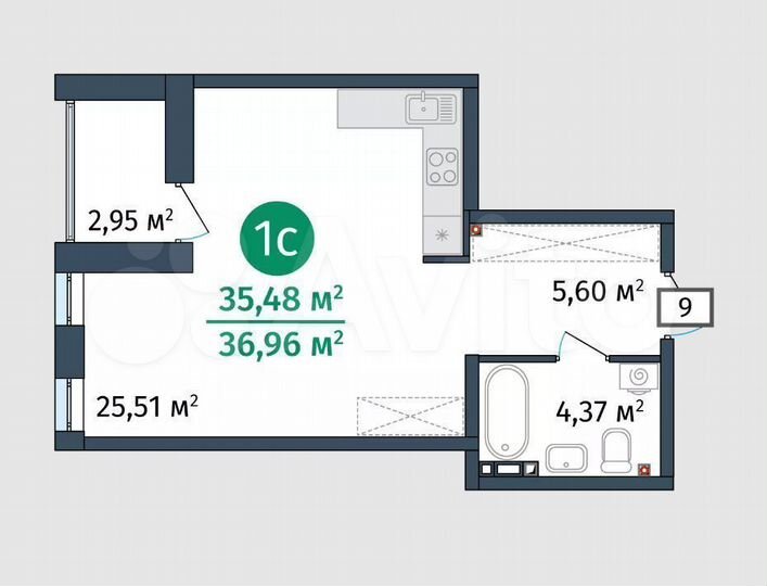 Квартира-студия, 35,5 м², 10/14 эт.