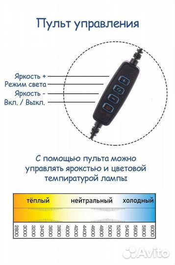 Кольцевая селфи лампа 26 см с пультом и штативом
