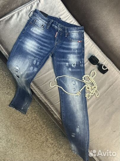 Джинсы Dsquared2 синие с потертостями s-m